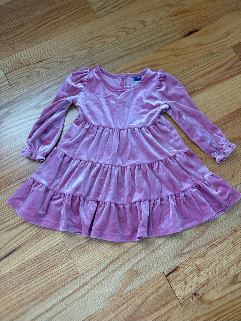 Old Navy Pink Velvet Tiered Long-Sleeve Dress